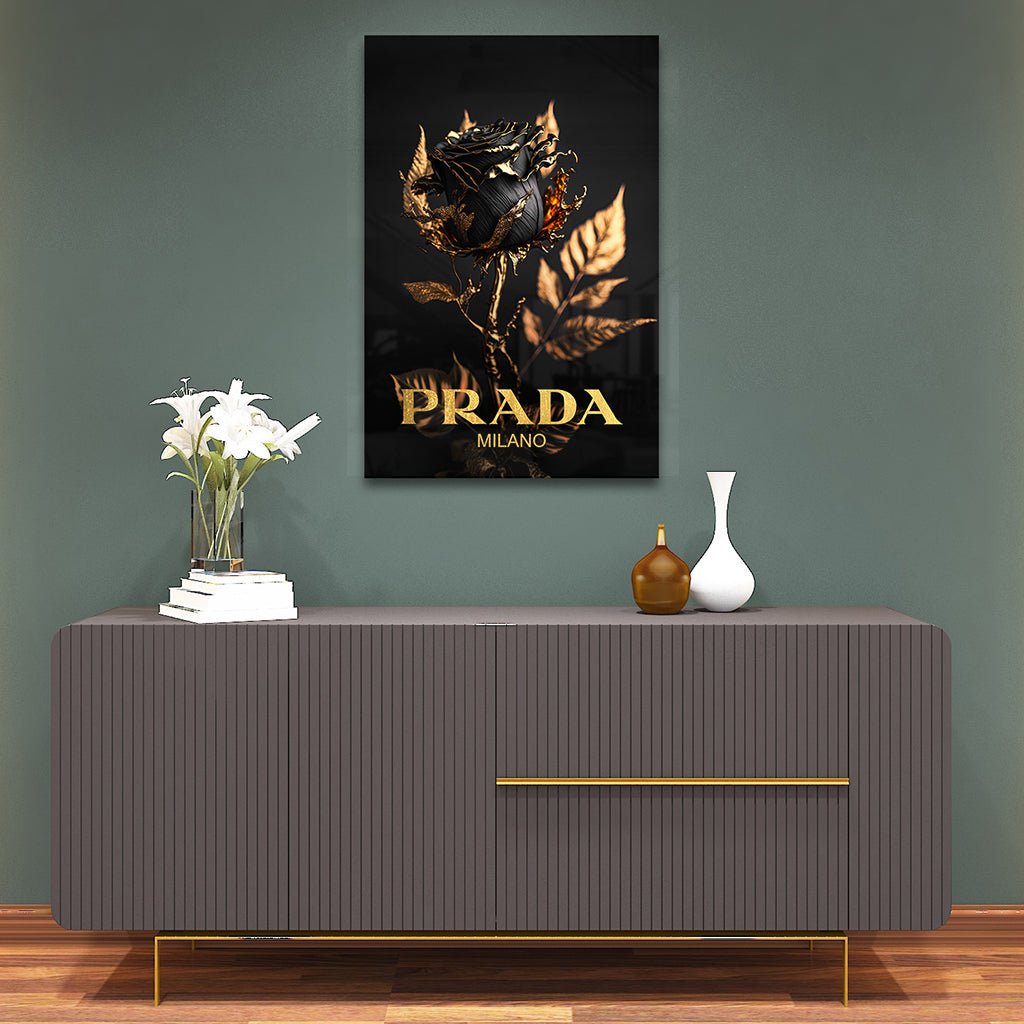 Prada Black Rose by Adrian Vieriu Gold auf Acryl - Affengeile Bilder