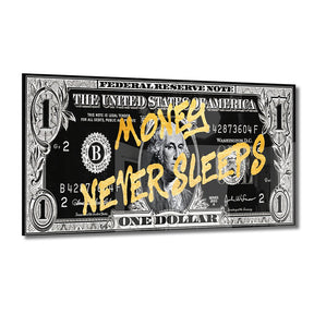 Money Never Sleeps Gold auf Acryl - Affengeile Bilder