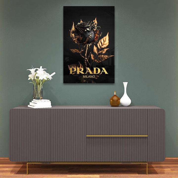 Prada Black Rose by Adrian Vieriu Gold auf Acryl - Affengeile Bilder