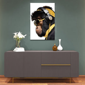 Stylish Monkey - Headphones by Adrian Vieriu Gold auf Acryl - Affengeile Bilder