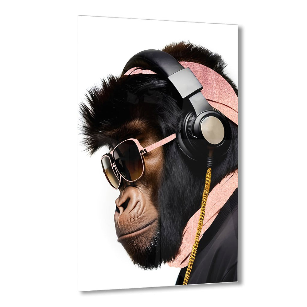 Stylish Monkey - Headphones by Adrian Vieriu Rosé auf Acryl - Affengeile Bilder