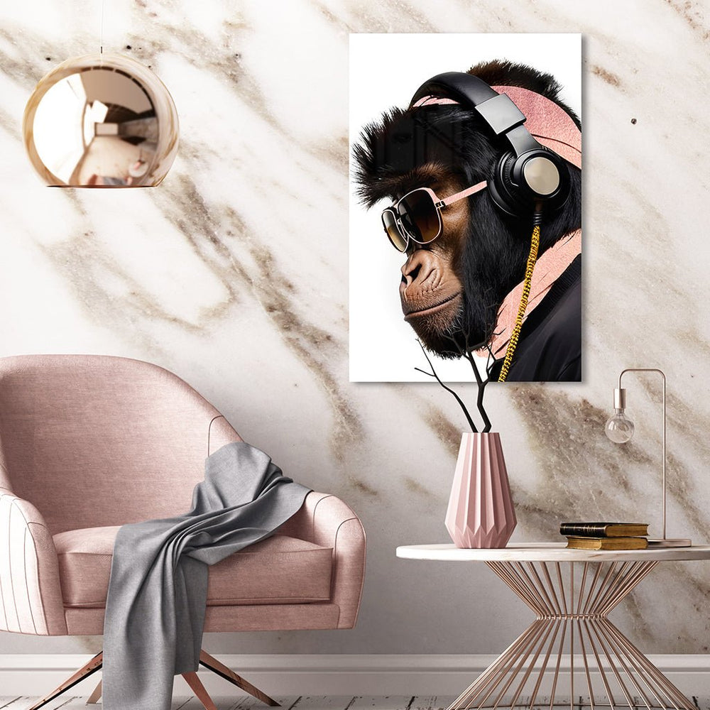 Stylish Monkey - Headphones by Adrian Vieriu Rosé auf Acryl - Affengeile Bilder