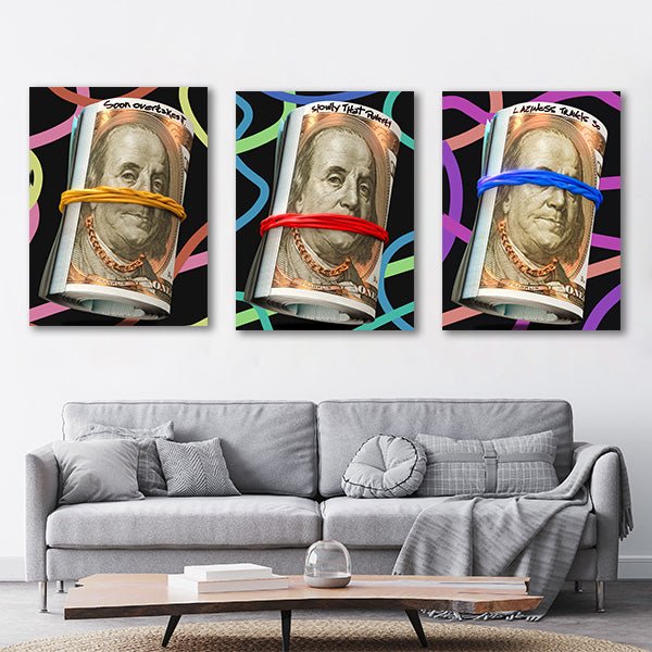"3 Wise Dollar Bills" Triptychon - Affengeile Bilder