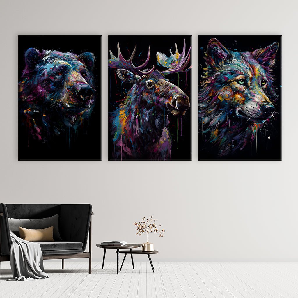 Nordic Animals Art Triptychon by Juliano de Araujo - Affengeile Bilder