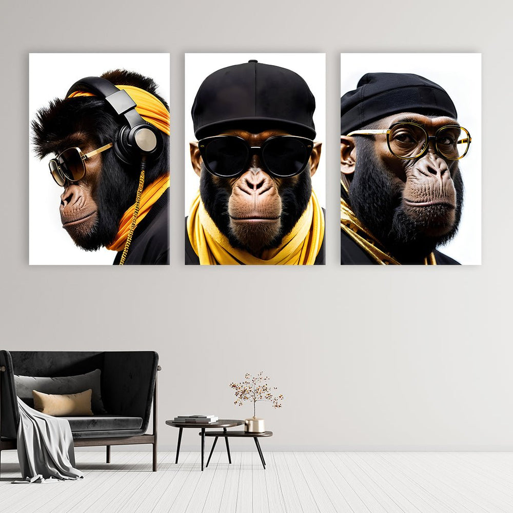 Stylish Monkeys - Triptychon by Adrian Vieriu - Affengeile Bilder