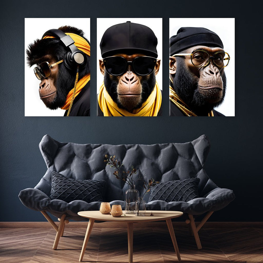 Stylish Monkeys - Triptychon by Adrian Vieriu - Affengeile Bilder