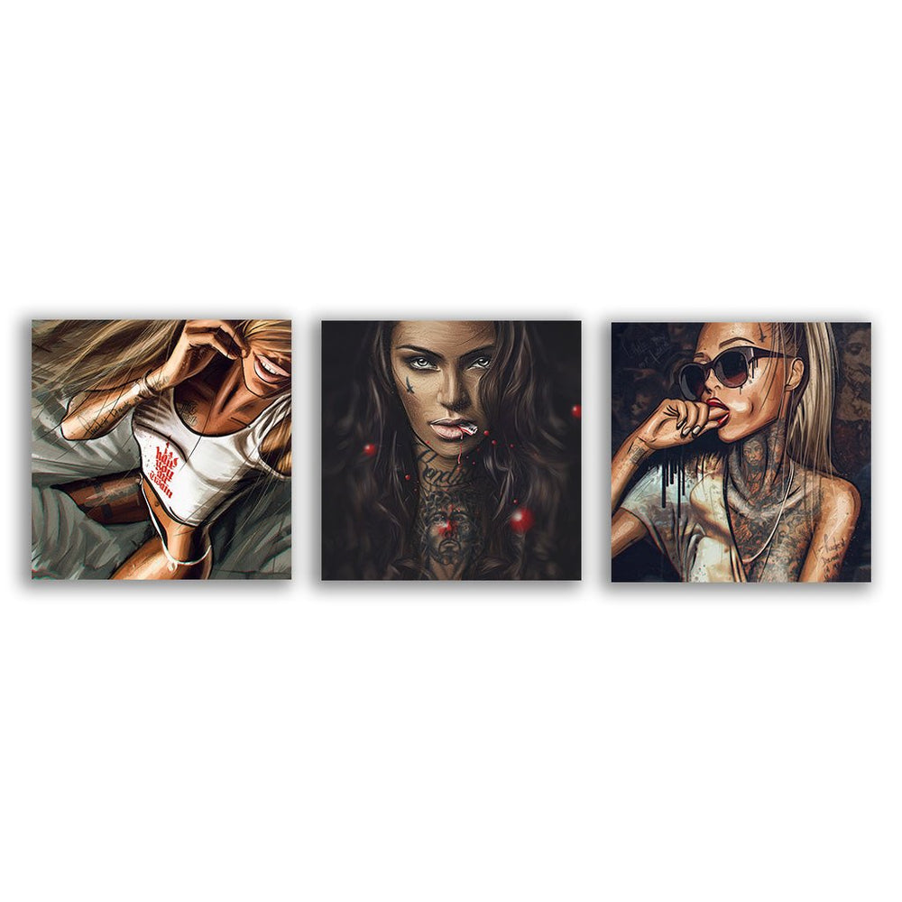 "Tattoo Girls" - Triptychon - Affengeile Bilder